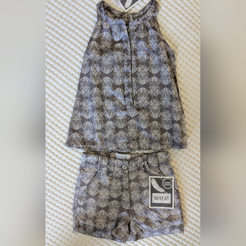 WHEAT Paisley Ornate Modern Cotton Gray Sleeveless Top & Shorts Set Size 4T NWT